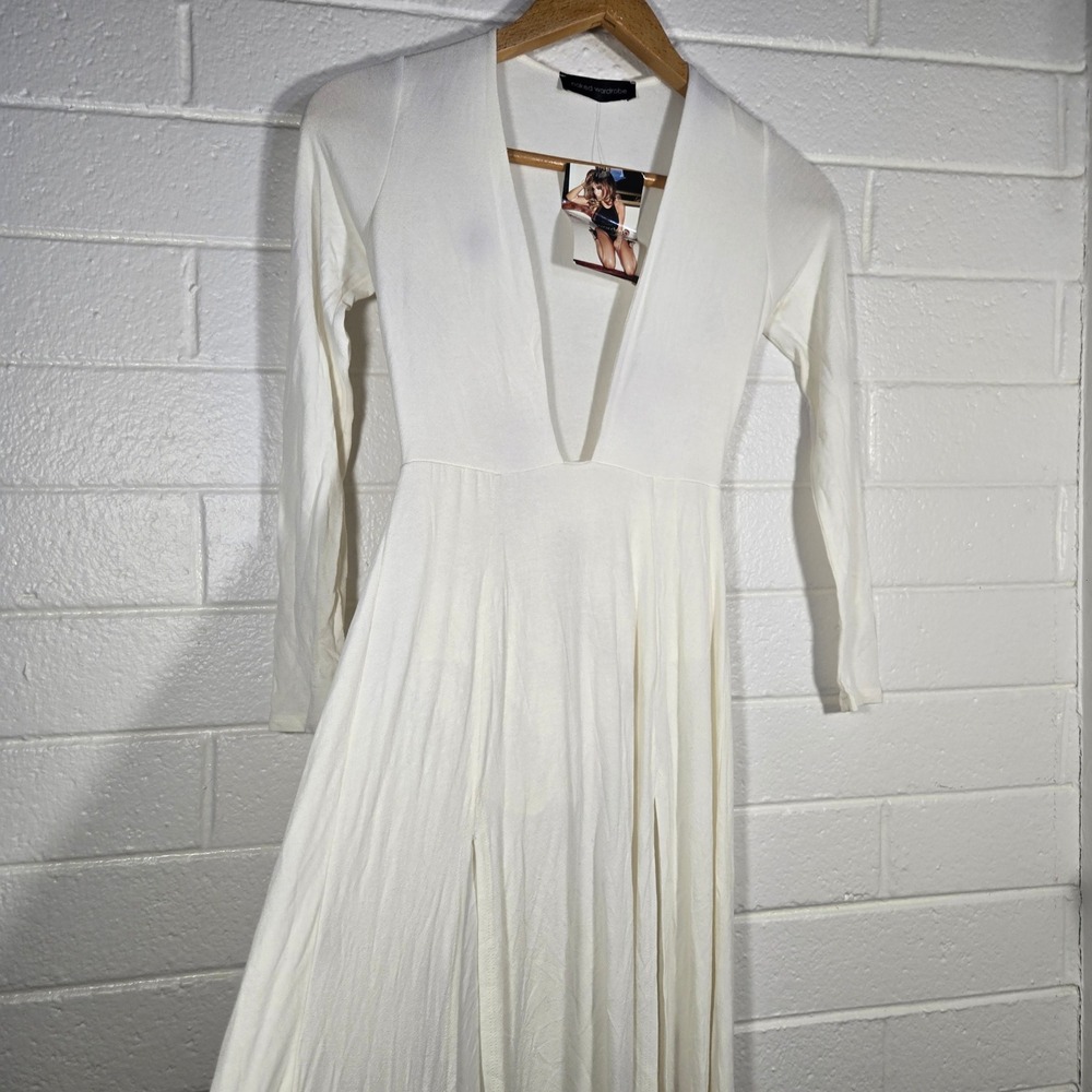 NWT Naked Wardrobe Maxi Dress White Deep‎ V Bodysuit Long Bachelorette Bridal